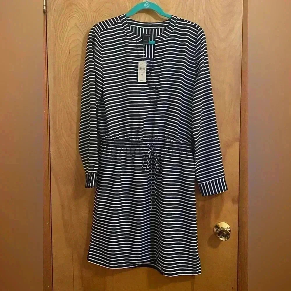 Ann Taylor Long Sleeve Dress Striped Black and White Size M